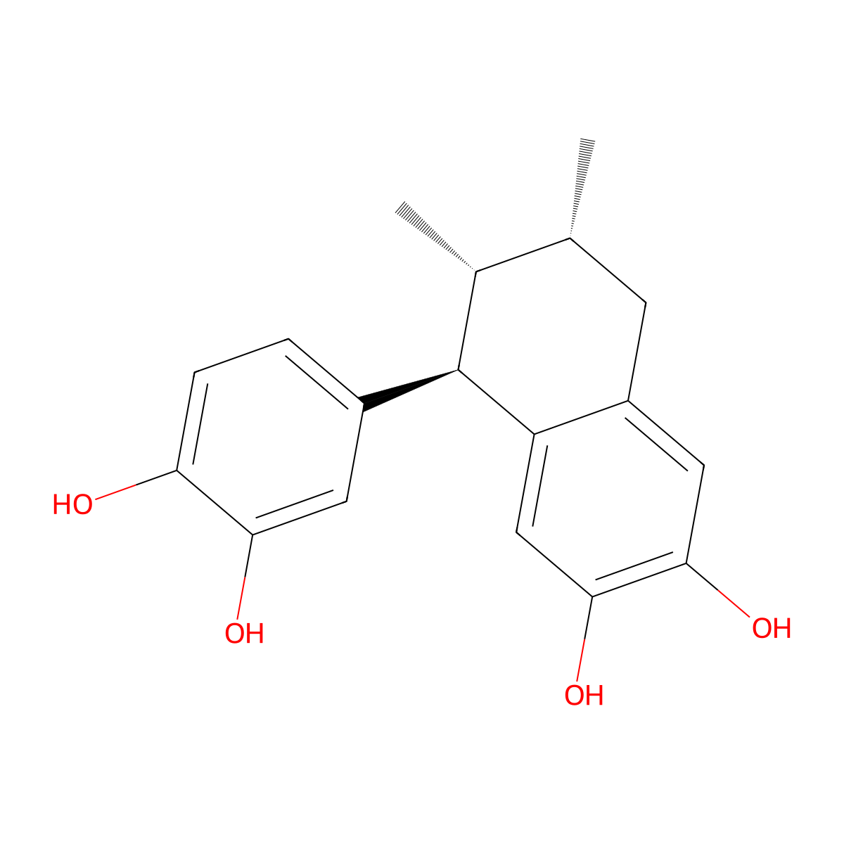 (5R,6R,7R)-5-(3,4-dihydroxyphenyl)-6,7-dimethyl-5,6,7,8-tetrahydronaphthalene-2,3-diol molecular structure, CAS 125074-14-8