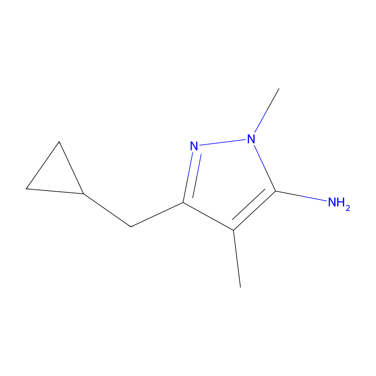 3-(Cyclopropylmethyl)-1,4-dimethyl-1H-pyrazol-5-amine molecular structure, CAS 1250757-71-1