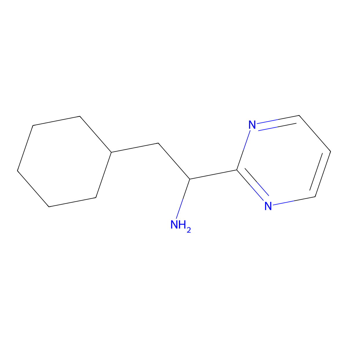 2-Cyclohexyl-1-(pyrimidin-2-yl)ethan-1-amine molecular structure, CAS 1250770-52-5