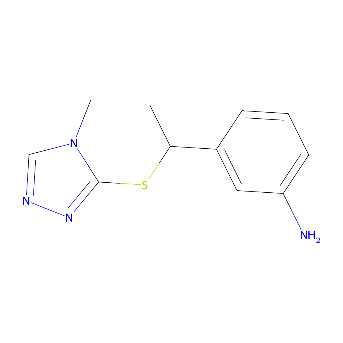 3-(1-((4-methyl-4H-1,2,4-triazol-3-yl)sulfanyl)ethyl)aniline molecular structure, CAS 1250793-51-1
