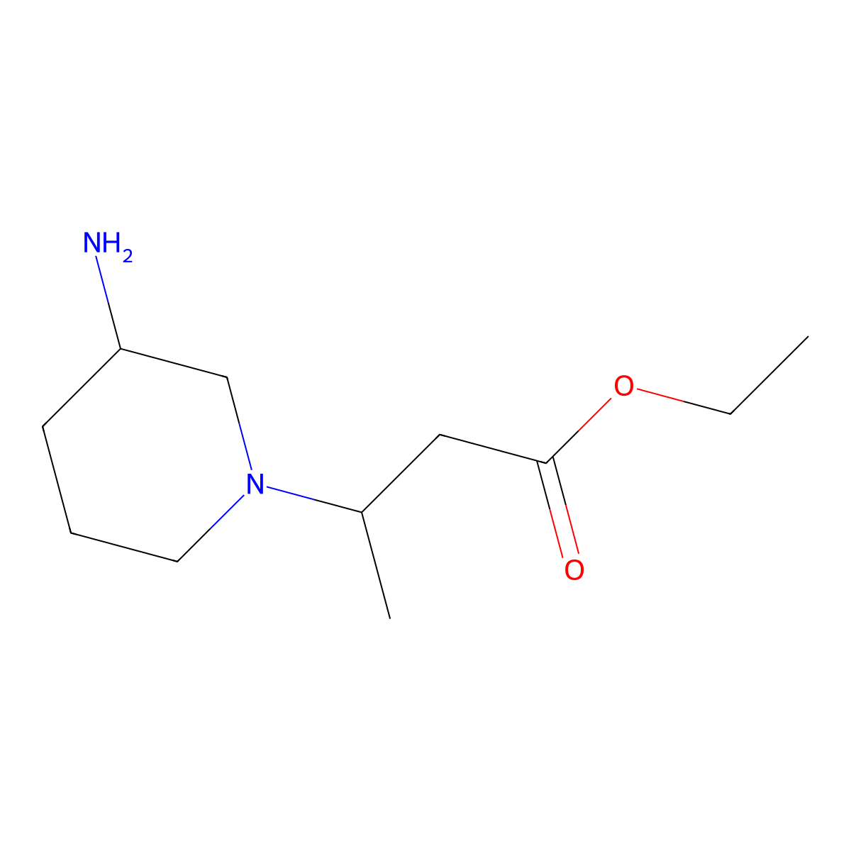 Ethyl 3-(3-aminopiperidin-1-yl)butanoate molecular structure, CAS 1250806-20-2