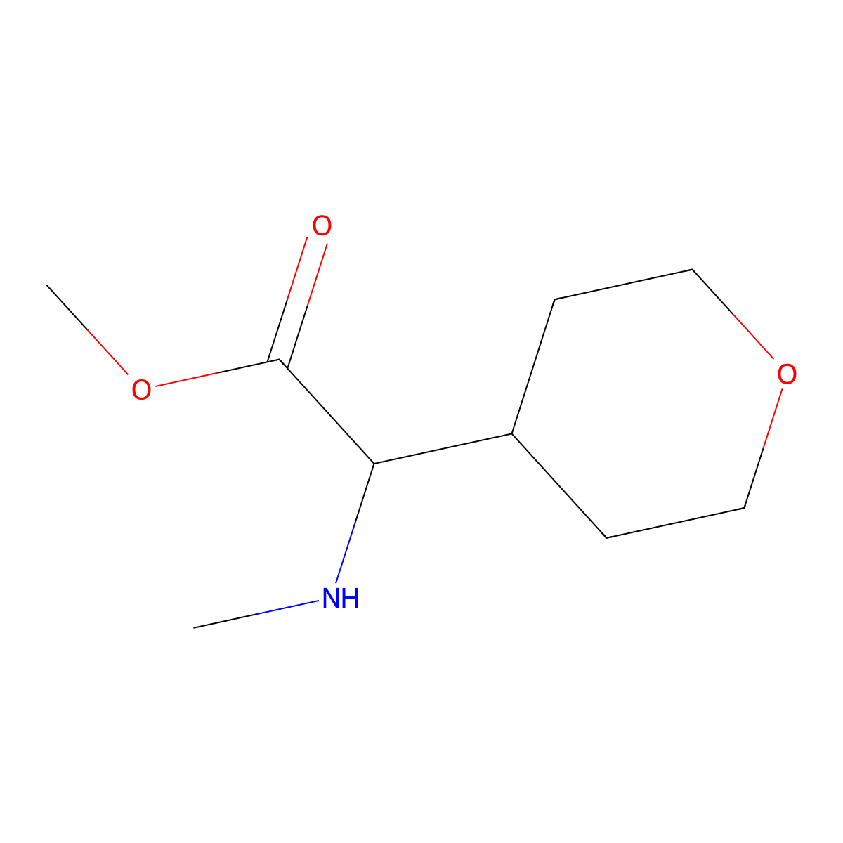 Methyl 2-(methylamino)-2-(oxan-4-yl)acetate molecular structure, CAS 1250825-67-2