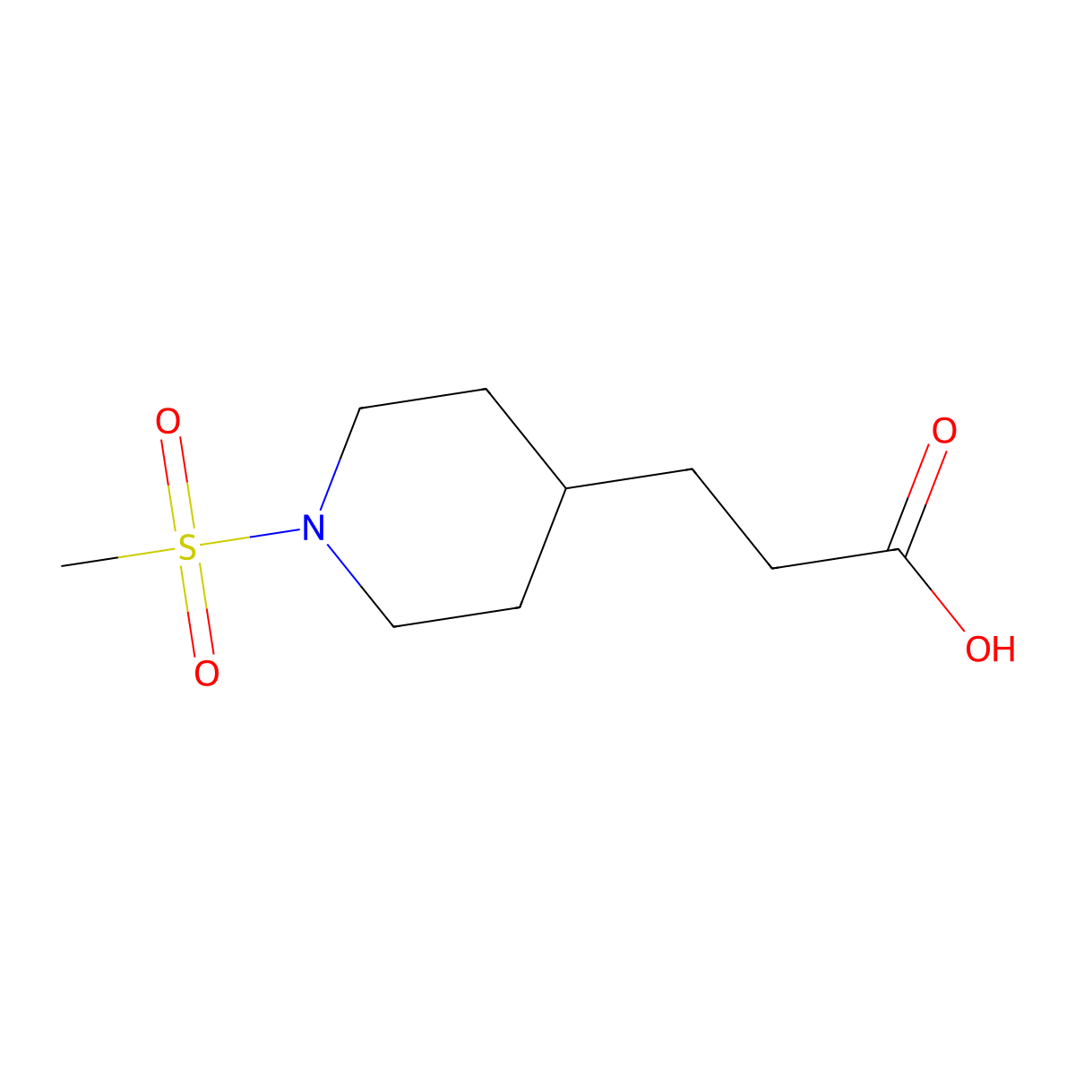 3-(1-Methanesulfonyl-piperidin-4-yl)-propionic acid molecular structure, CAS 1250825-72-9