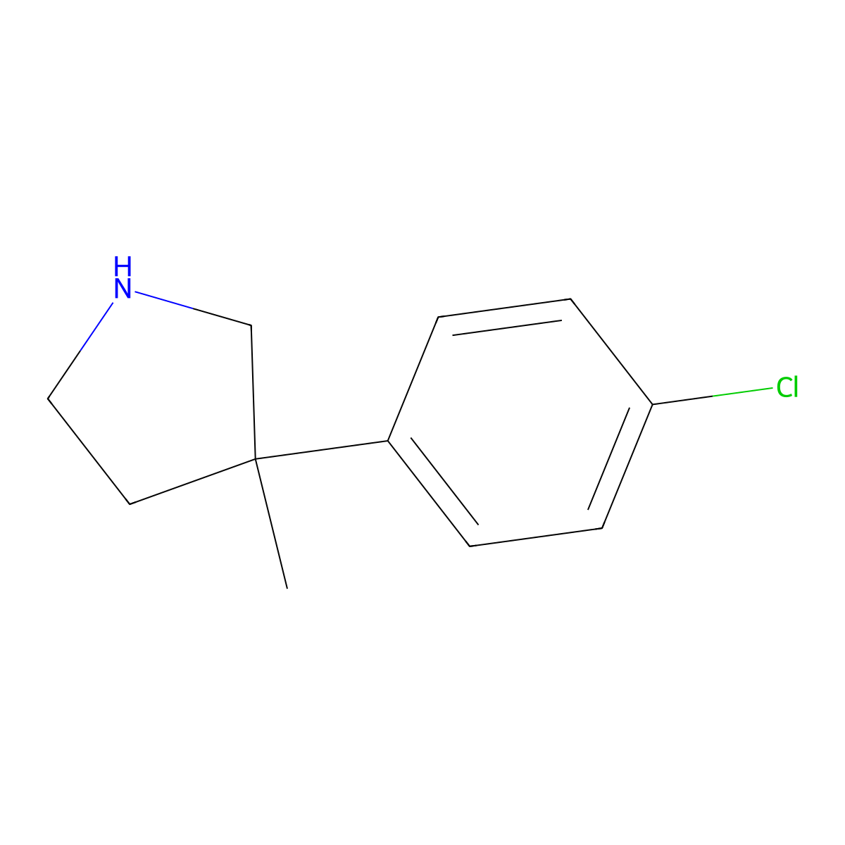 3-(4-Chlorophenyl)-3-methylpyrrolidine molecular structure, CAS 1250837-90-1
