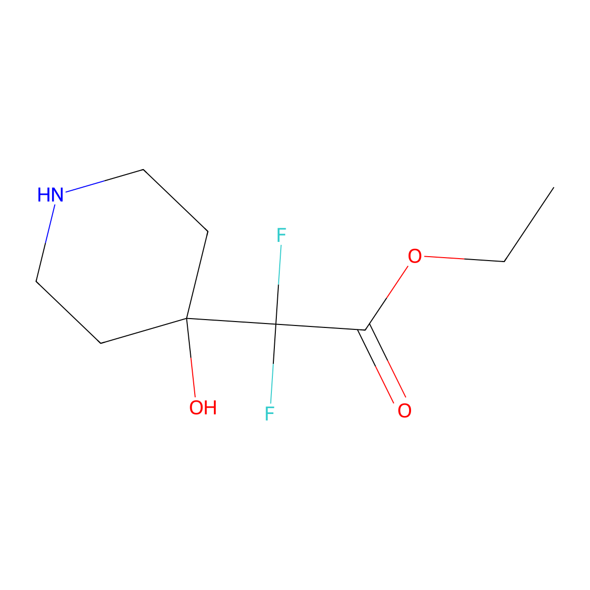 Ethyl 2,2-difluoro-2-(4-hydroxypiperidin-4-yl)acetate molecular structure, CAS 1250838-55-1