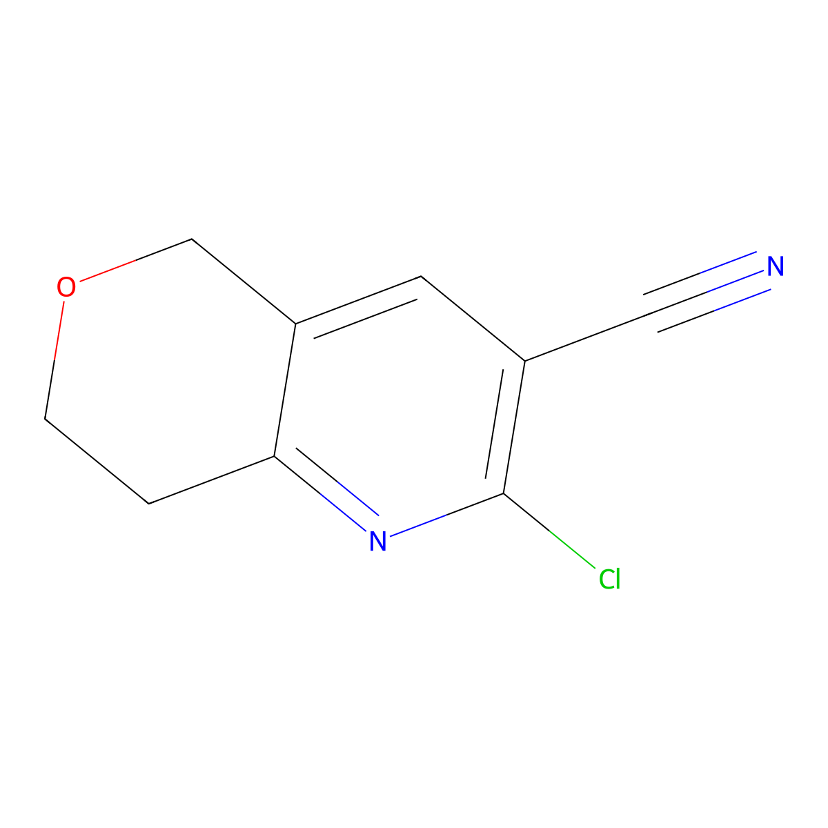 2-chloro-5H,7H,8H-pyrano[4,3-b]pyridine-3-carbonitrile molecular structure, CAS 1250840-53-9