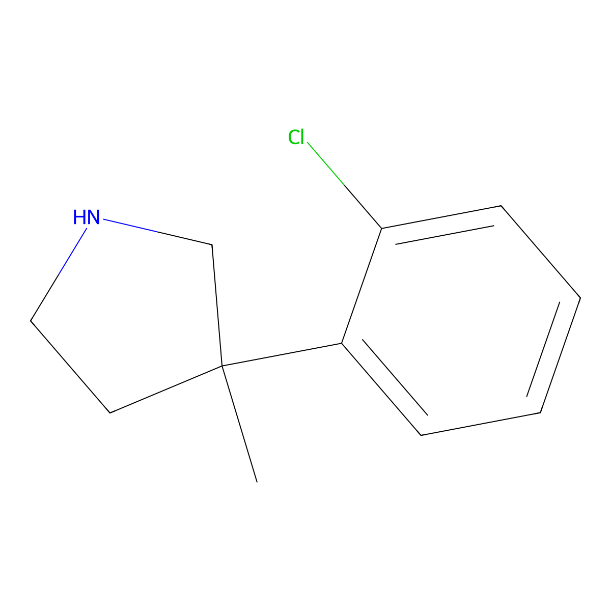 3-(2-Chlorophenyl)-3-methylpyrrolidine molecular structure, CAS 1250844-37-1