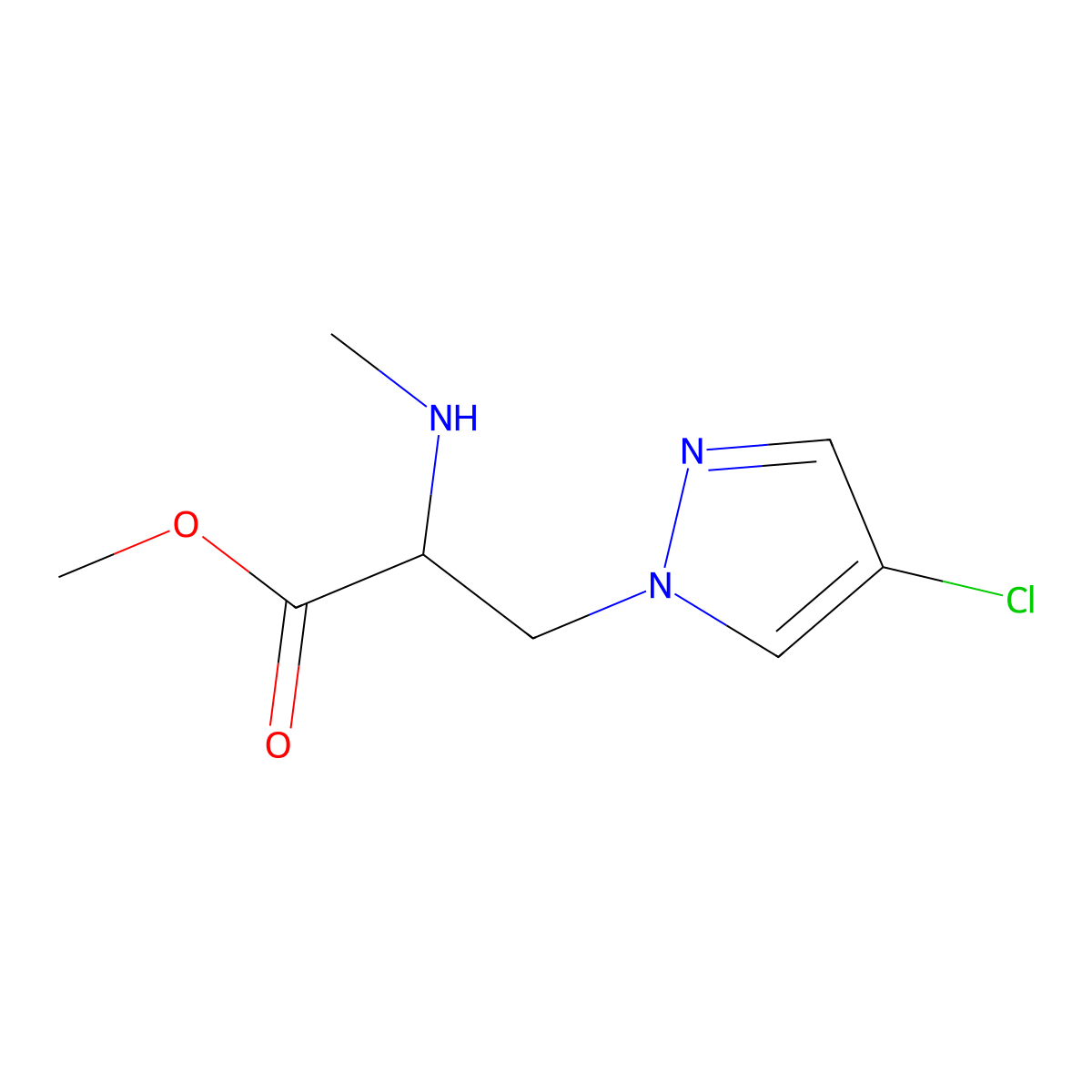 Methyl 3-(4-chloro-1h-pyrazol-1-yl)-2-(methylamino)propanoate molecular structure, CAS 1250847-38-1