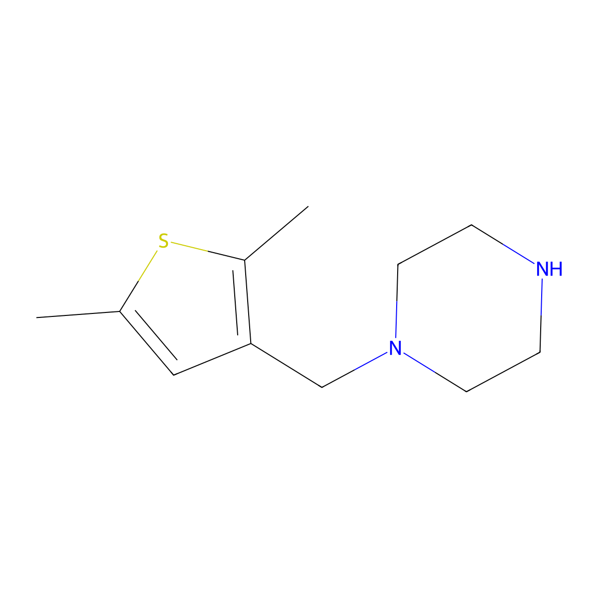 1-((2,5-Dimethylthiophen-3-yl)methyl)piperazine molecular structure, CAS 1250877-15-6