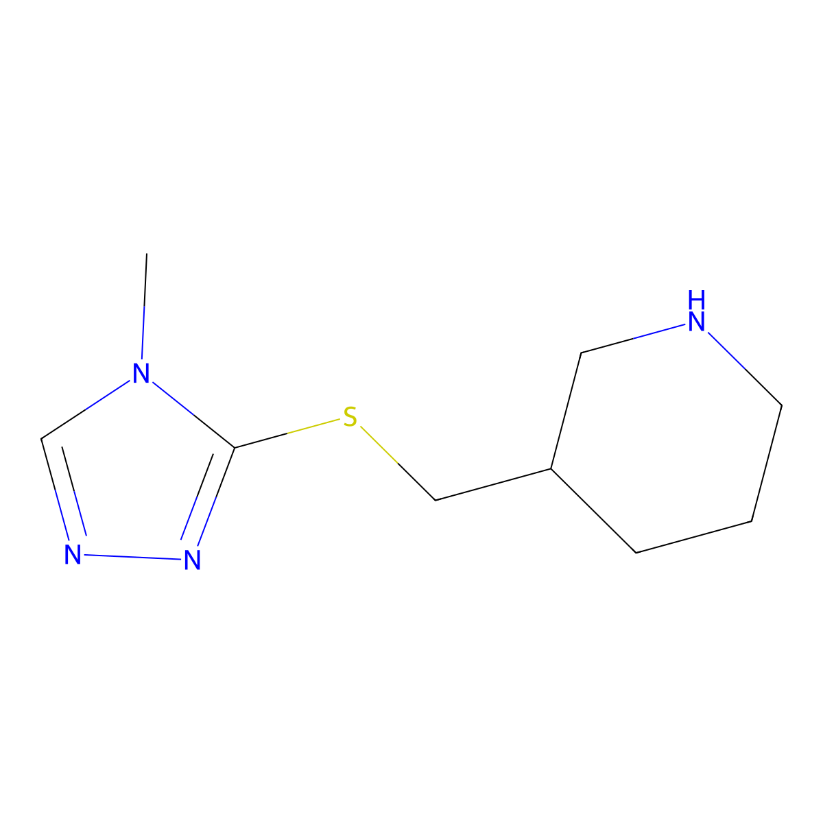 3-(((4-Methyl-4h-1,2,4-triazol-3-yl)thio)methyl)piperidine molecular structure, CAS 1250877-99-6