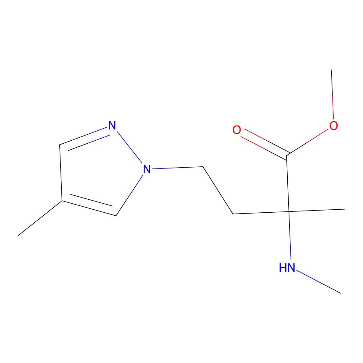 Methyl 2-methyl-4-(4-methyl-1h-pyrazol-1-yl)-2-(methylamino)butanoate molecular structure, CAS 1250890-98-2