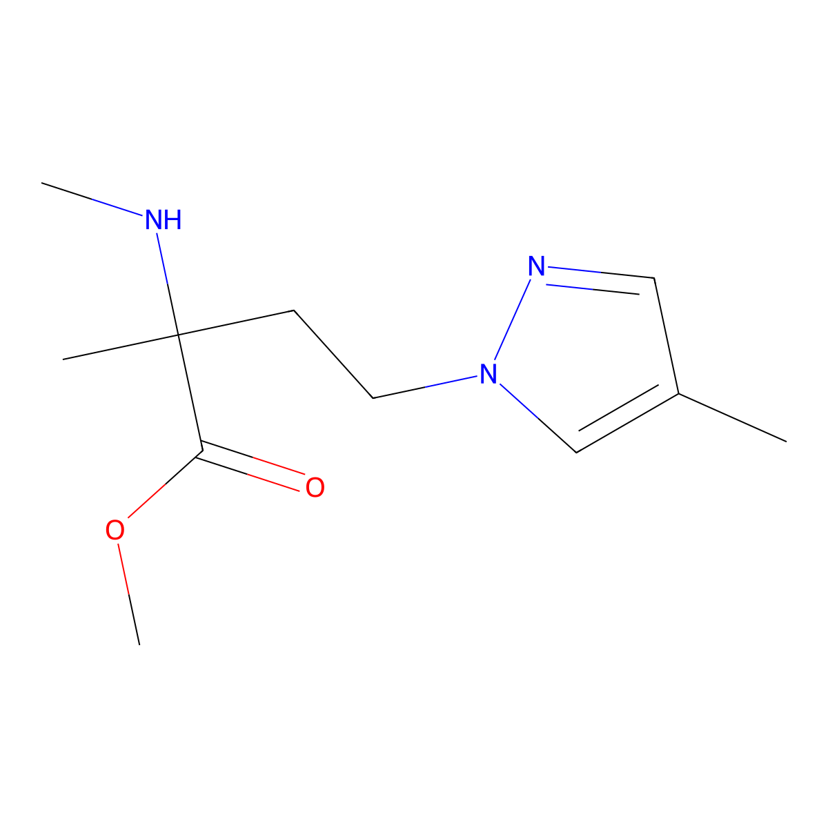Methyl 2-methyl-4-(4-methyl-1h-pyrazol-1-yl)-2-(methylamino)butanoate molecular structure, CAS 1250890-98-2