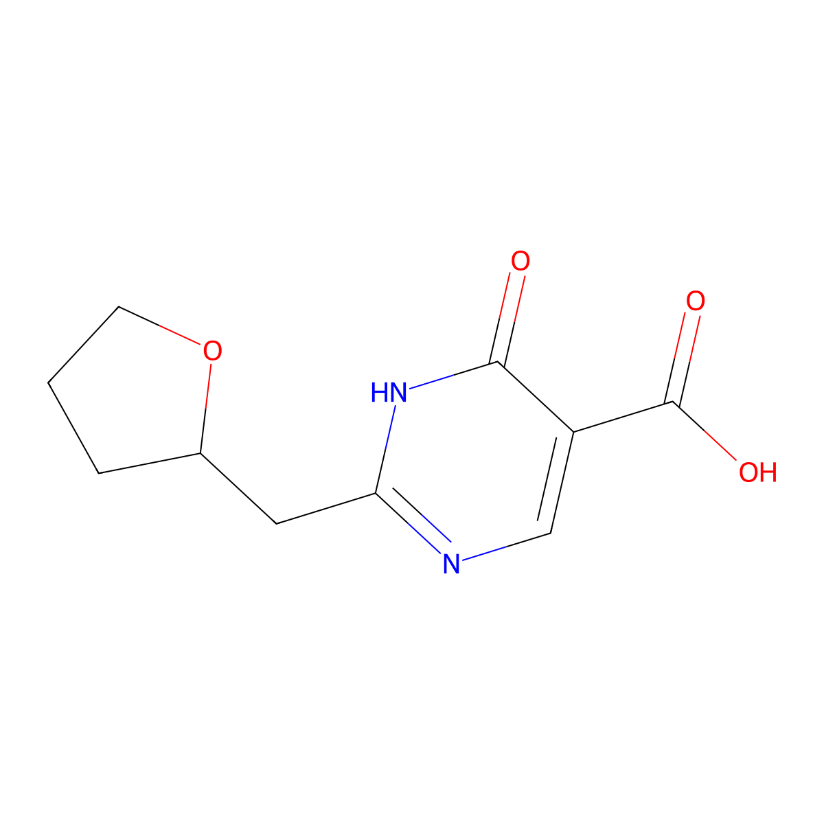 6-Oxo-2-((tetrahydrofuran-2-yl)methyl)-1,6-dihydropyrimidine-5-carboxylic acid molecular structure, CAS 1250895-90-9