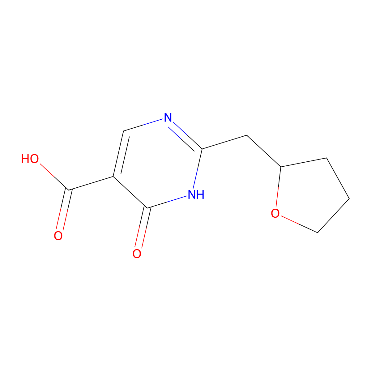 6-Oxo-2-((tetrahydrofuran-2-yl)methyl)-1,6-dihydropyrimidine-5-carboxylic acid molecular structure, CAS 1250895-90-9