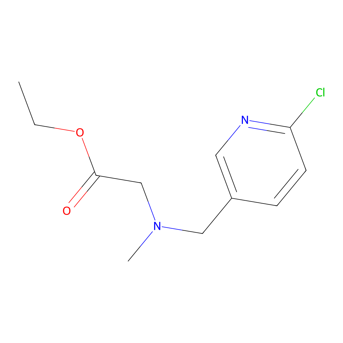 Ethyl 2-(((6-chloropyridin-3-yl)methyl)(methyl)amino)acetate molecular structure, CAS 1250896-23-1