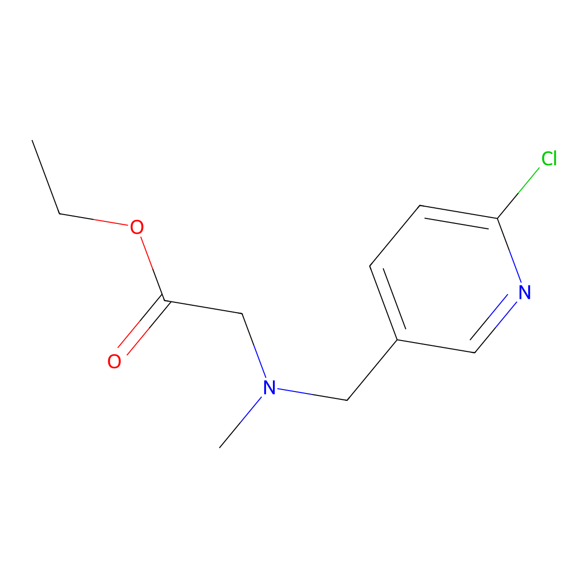 Ethyl 2-(((6-chloropyridin-3-yl)methyl)(methyl)amino)acetate molecular structure, CAS 1250896-23-1