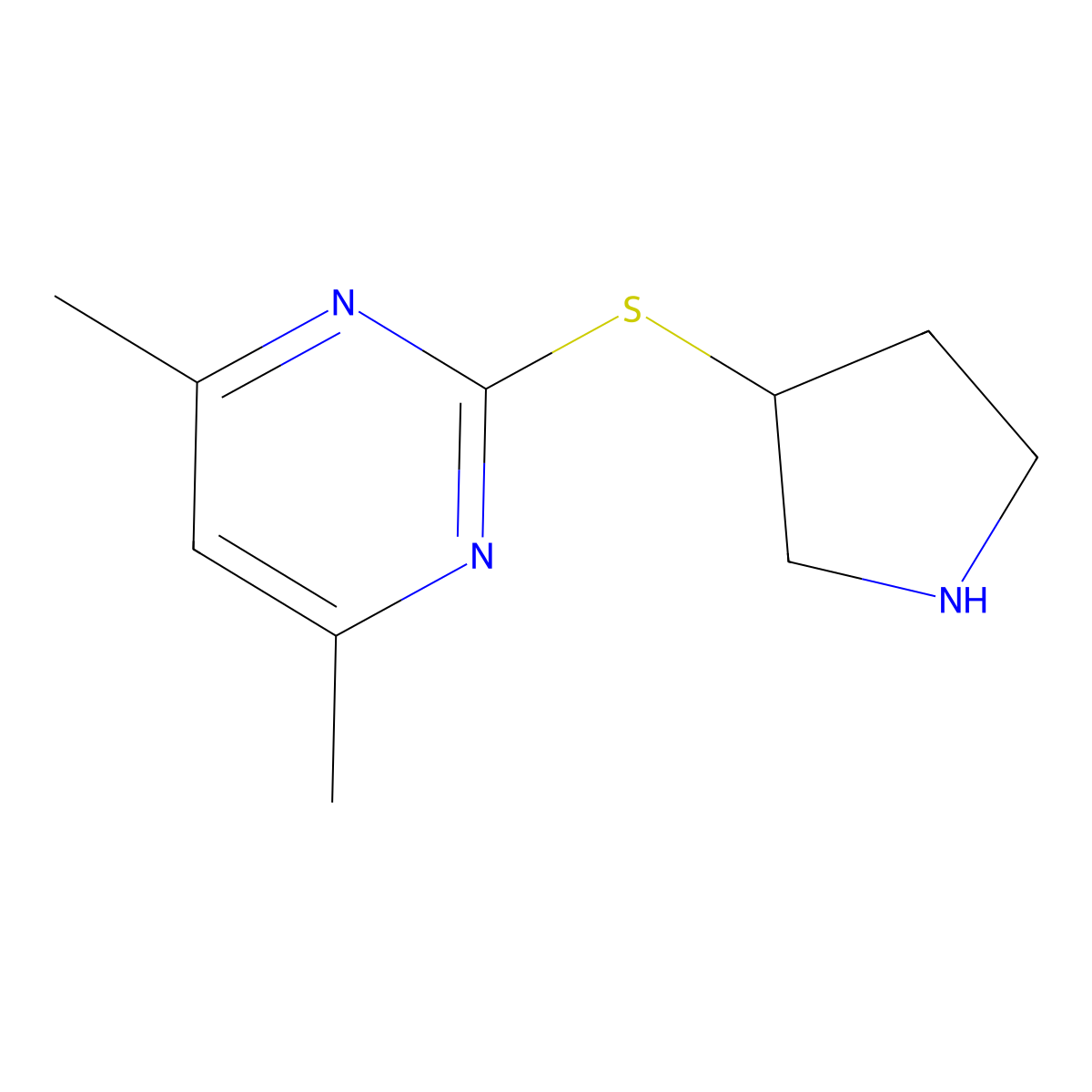 4,6-Dimethyl-2-(pyrrolidin-3-ylsulfanyl)pyrimidine molecular structure, CAS 1250902-32-9
