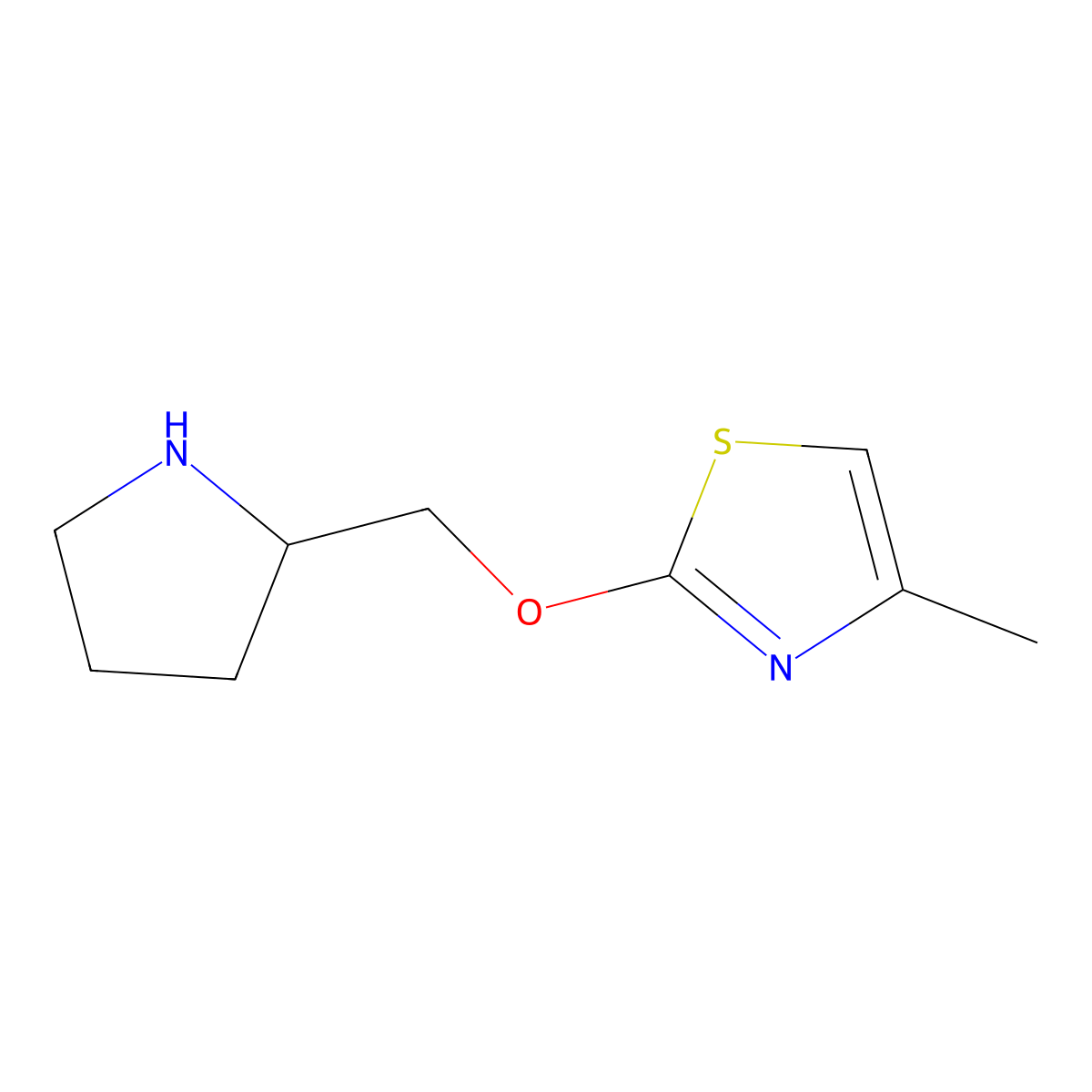4-Methyl-2-[(pyrrolidin-2-yl)methoxy]-1,3-thiazole molecular structure, CAS 1250909-62-6