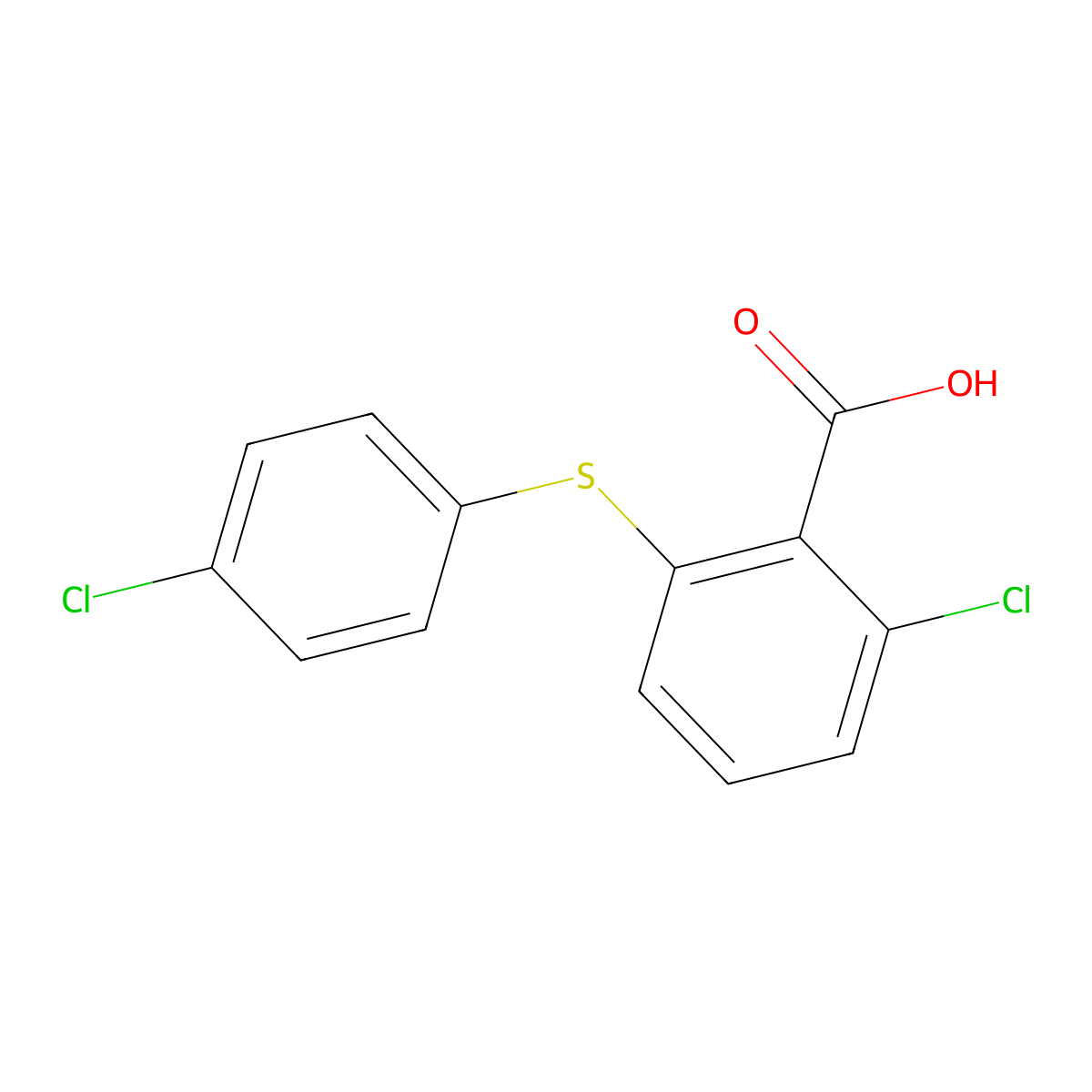 2-Chloro-6-((4-chlorophenyl)sulfanyl)benzoic acid molecular structure, CAS 125091-45-4