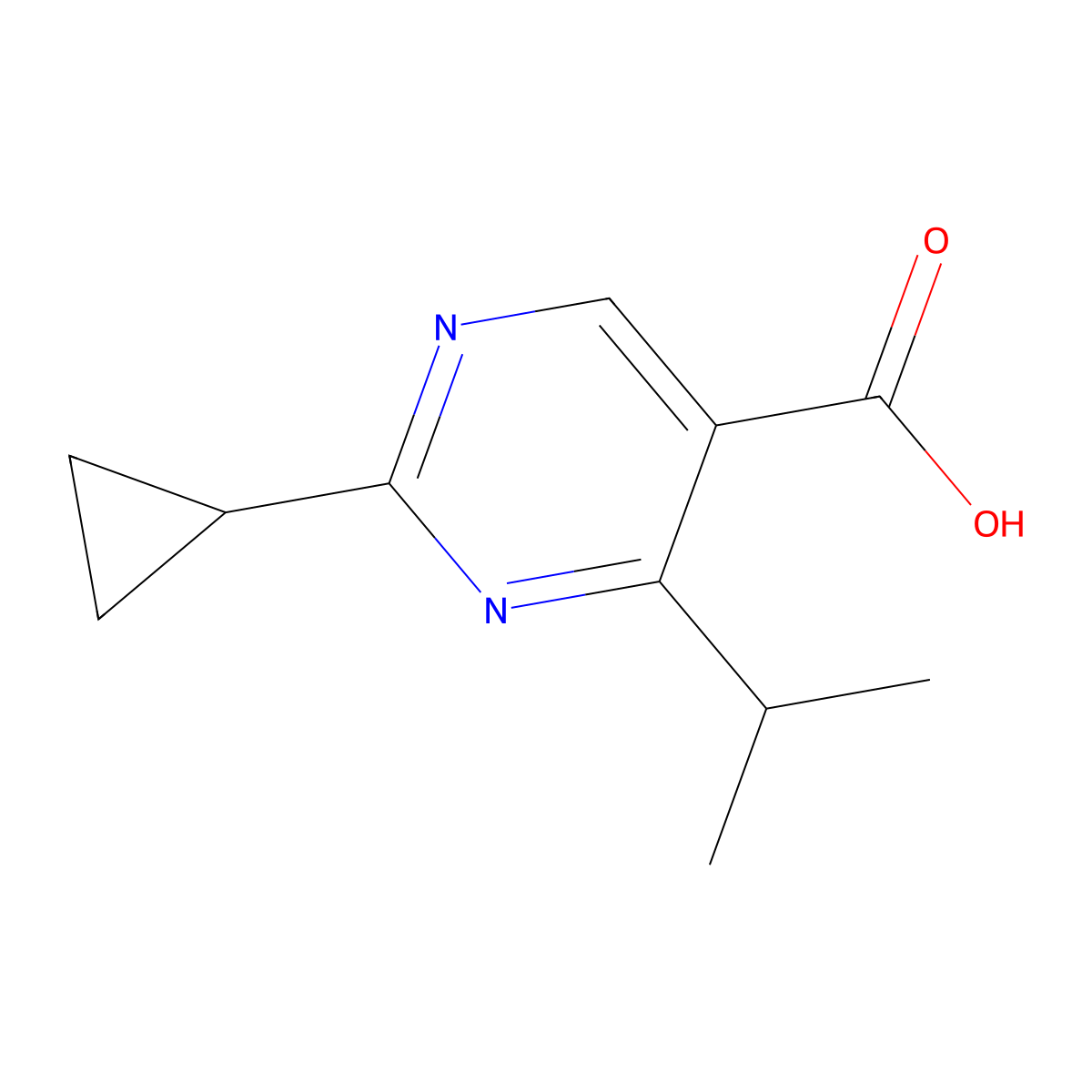 2-Cyclopropyl-4-(propan-2-yl)pyrimidine-5-carboxylic acid molecular structure, CAS 1250928-02-9