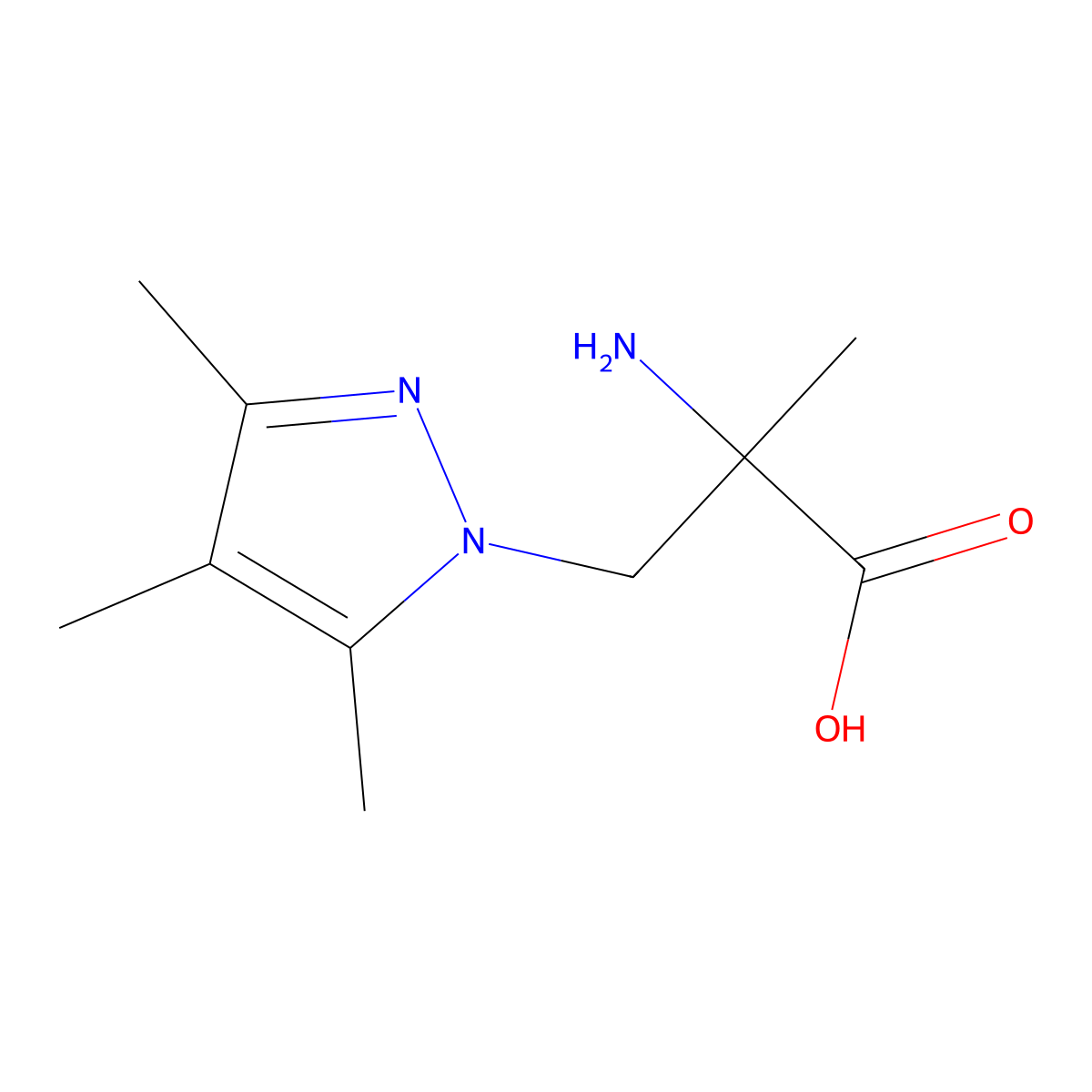2-amino-2-methyl-3-(trimethyl-1H-pyrazol-1-yl)propanoic acid molecular structure, CAS 1250928-12-1