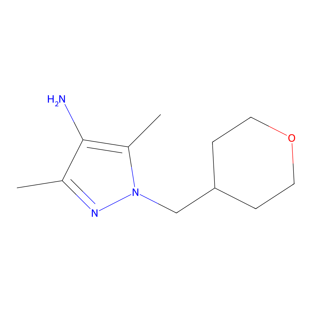 3,5-Dimethyl-1-((tetrahydro-2h-pyran-4-yl)methyl)-1h-pyrazol-4-amine molecular structure, CAS 1250928-53-0