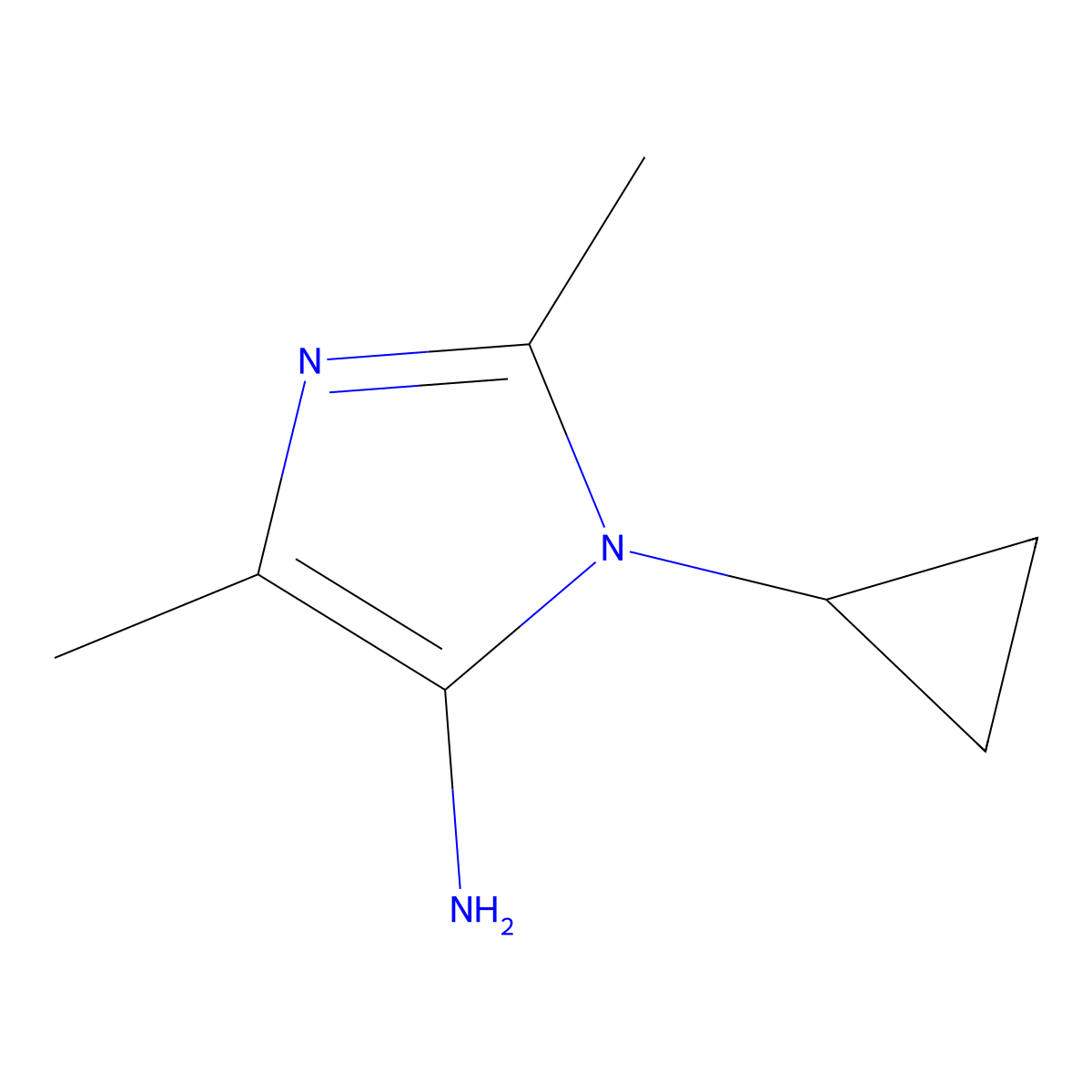 1-cyclopropyl-2,4-dimethyl-1H-imidazol-5-amine molecular structure, CAS 1250933-29-9