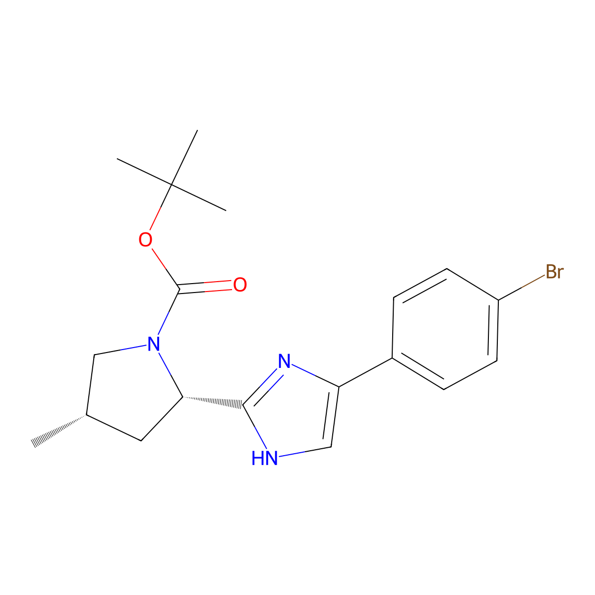 (2S,4S)-tert-Butyl 2-(4-(4-bromophenyl)-1H-imidazol-2-yl)-4-methylpyrrolidine-1-carboxylate molecular structure, CAS 1250939-45-7