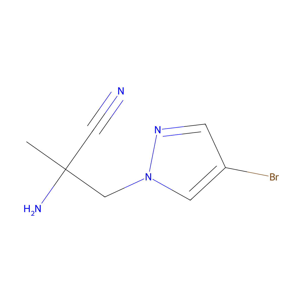 2-amino-3-(4-bromo-1H-pyrazol-1-yl)-2-methylpropanenitrile molecular structure, CAS 1250956-82-1