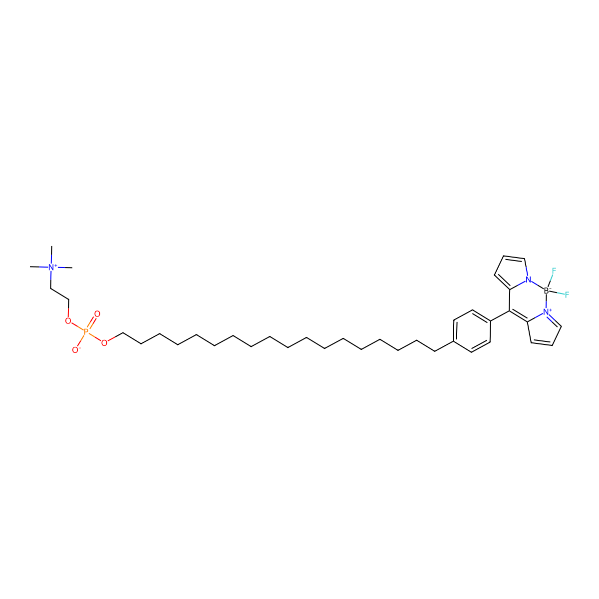 5,5-Difluoro-10-(4-(18-((oxido(2-(trimethylammonio)ethoxy)phosphoryl)oxy)octadecyl)phenyl)-5H-dipyrrolo[1,2-c:2',1'-f][1,3,2]diazaborinin-4-ium-5-uide , CLR1501 molecular structure, CAS 1250963-36-0