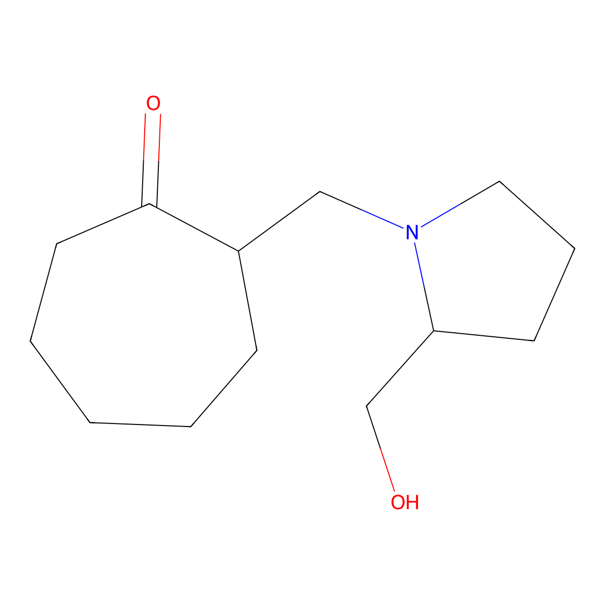 2-{[2-(Hydroxymethyl)pyrrolidin-1-yl]methyl}cycloheptan-1-one molecular structure, CAS 1250973-13-7