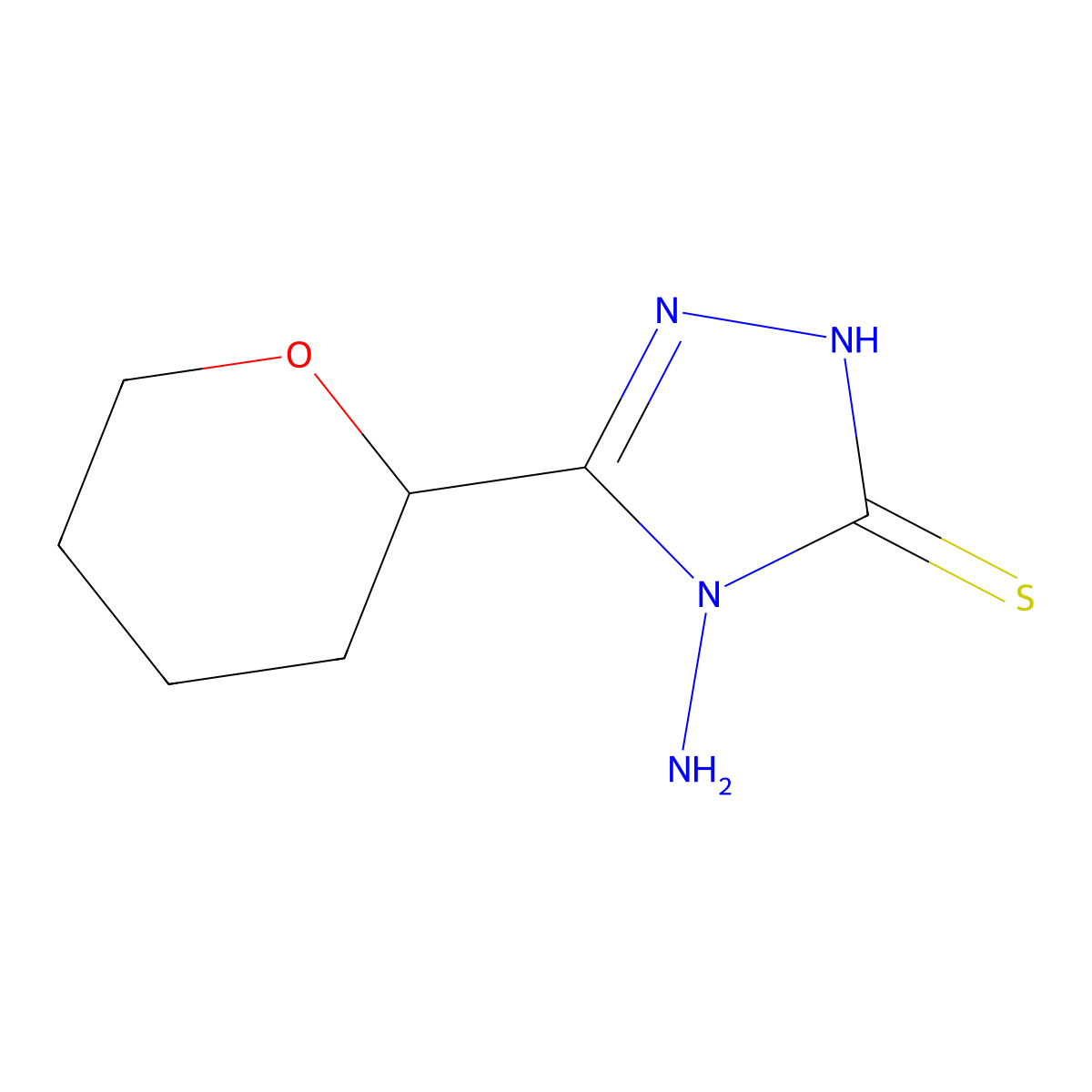 3H-1,2,4-Triazole-3-thione, 4-amino-2,4-dihydro-5-(tetrahydro-2H-pyran-2-yl)- molecular structure, CAS 1250977-49-1