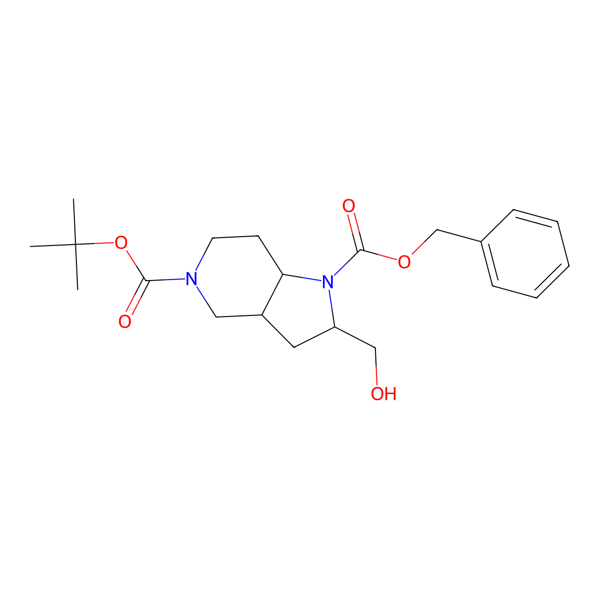 Racemic-(2R,3aS,7aR)-1-benzyl 5-tert-butyl 2-(hydroxymethyl)hexahydro-1H-pyrrolo[3,2-c]pyridine-1,5(6H)-dicarboxylate molecular structure, CAS 1250993-22-6