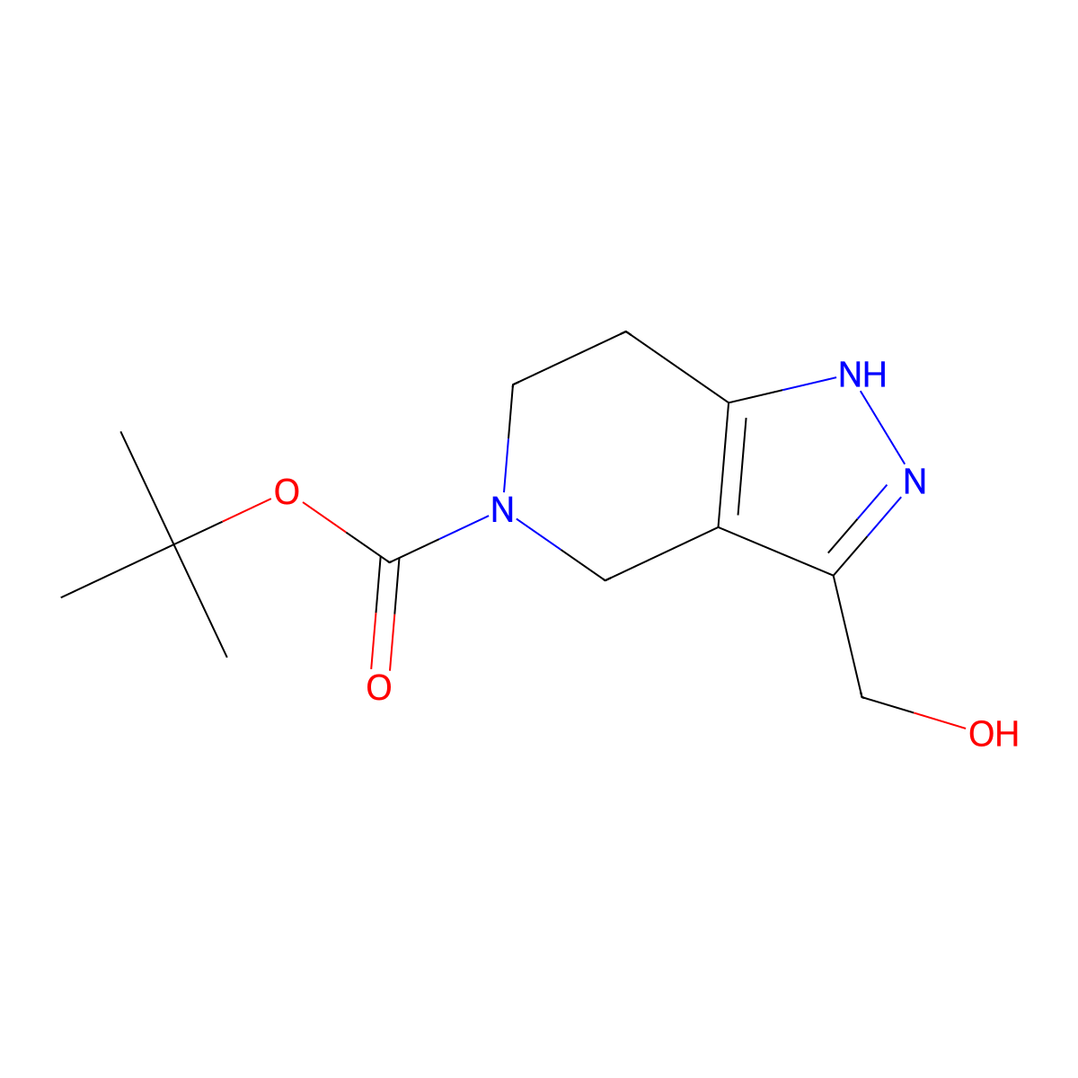 tert-butyl 3-(hydroxymethyl)-1H,4H,5H,6H,7H-pyrazolo(4,3-c)pyridine-5-carboxylate molecular structure, CAS 1250998-91-4