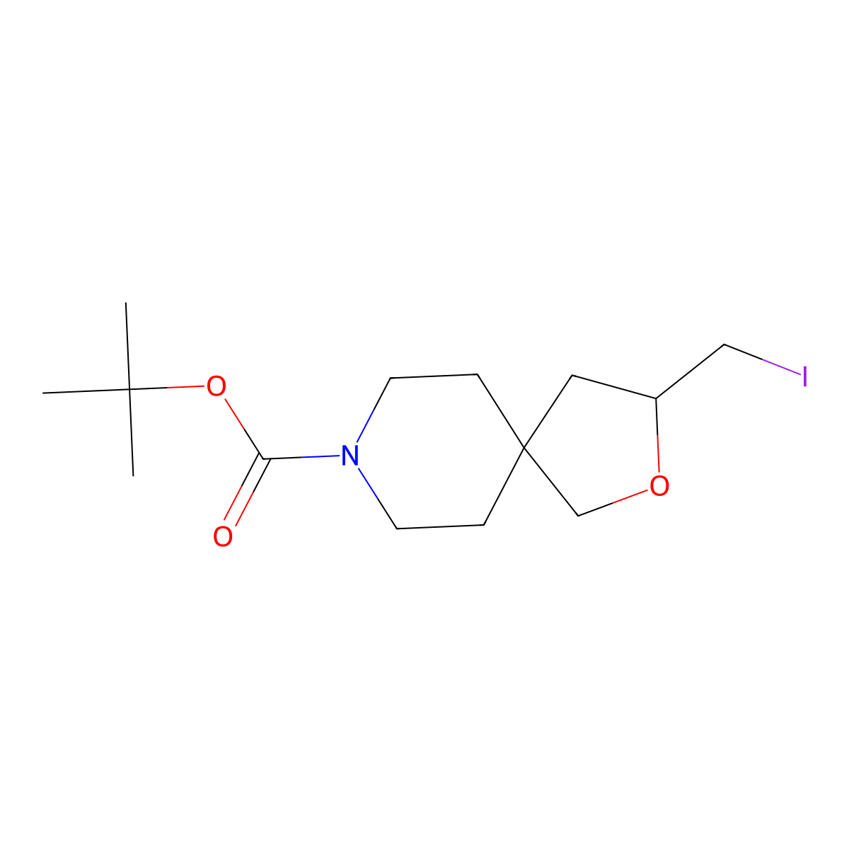 Tert-butyl 3-(iodomethyl)-2-oxa-8-azaspiro(4.5)decane-8-carboxylate molecular structure, CAS 1250998-93-6