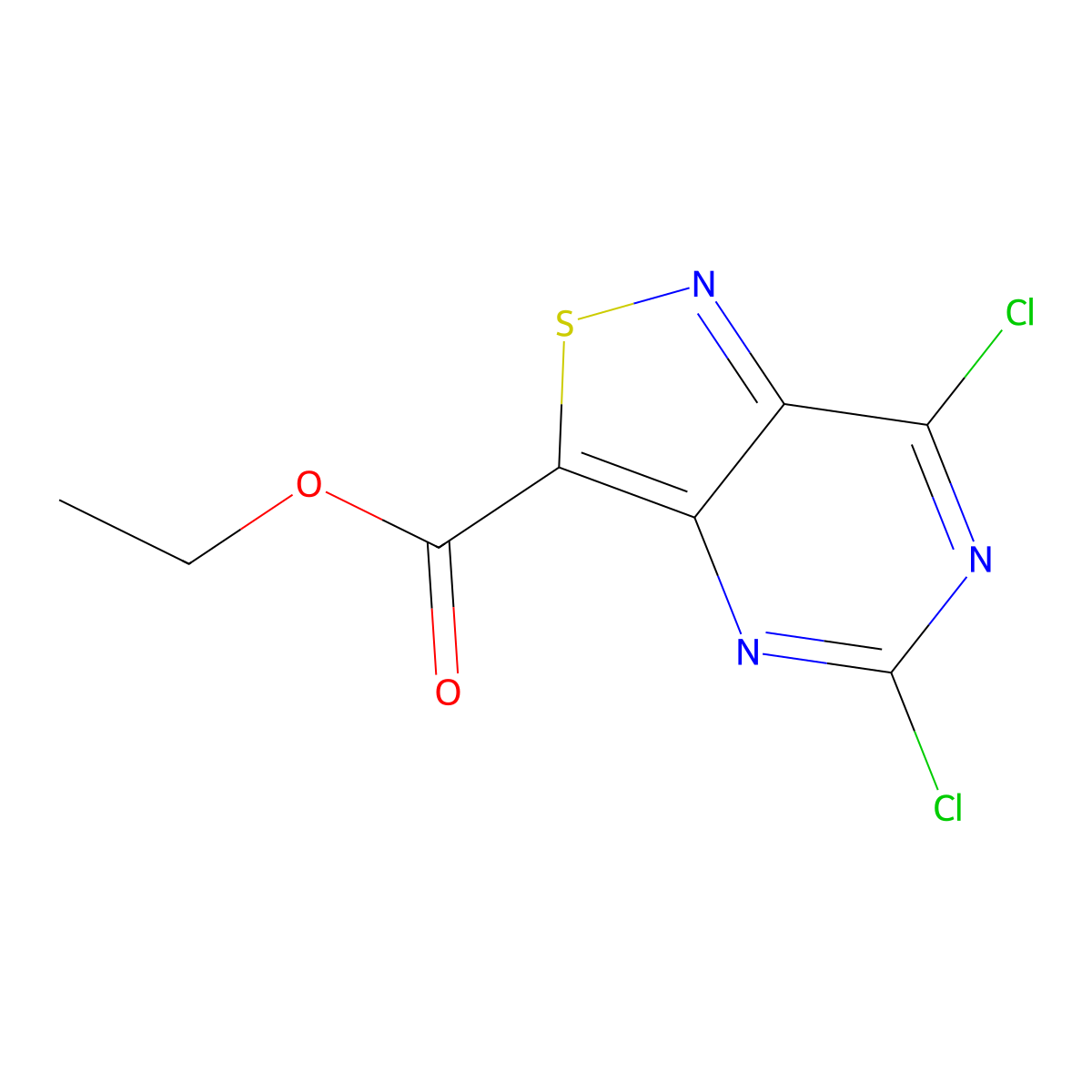 Ethyl 5,7-dichloro-[1,2]thiazolo[4,3-d]pyrimidine-3-carboxylate molecular structure, CAS 1250999-75-7