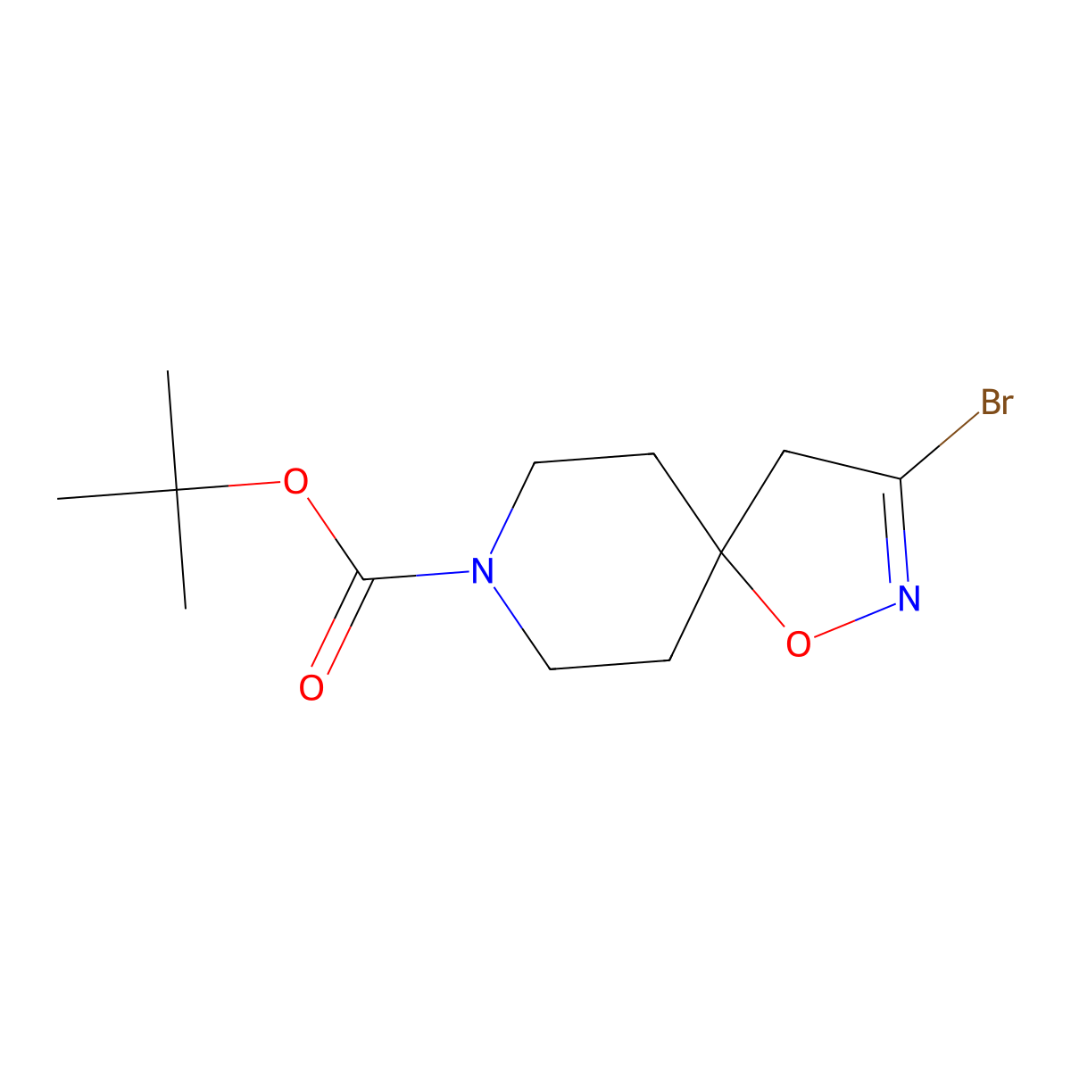 Tert-butyl 3-bromo-1-oxa-2,8-diazaspiro[4.5]dec-2-ene-8-carboxylate molecular structure, CAS 1250999-79-1