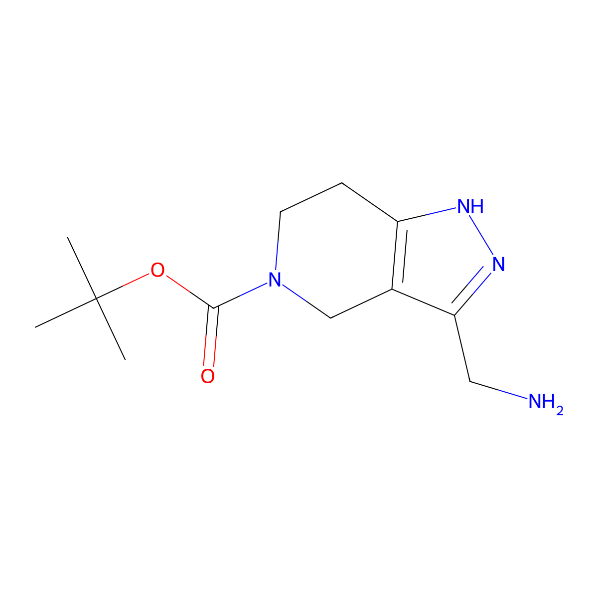 tert-butyl 3-(aminomethyl)-1H,4H,5H,6H,7H-pyrazolo[4,3-c]pyridine-5-carboxylate molecular structure, CAS 1251000-58-4