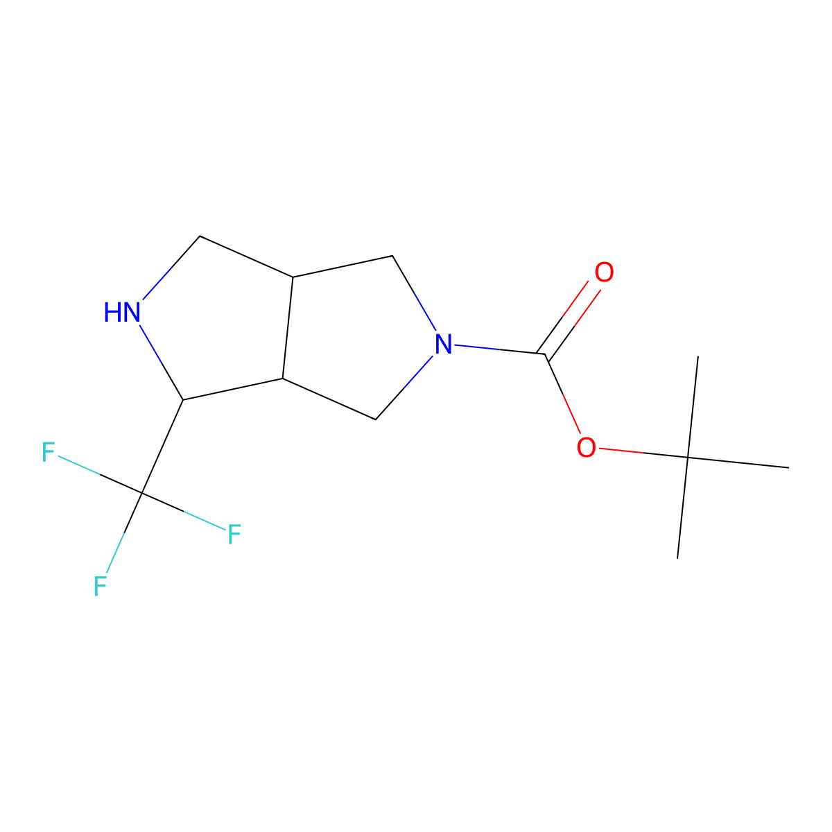 Pyrrolo[3,4-c]pyrrole-2(1H)-carboxylic acid, hexahydro-4-(trifluoromethyl)-, 1,1-dimethylethyl ester, (3aR,4S,6aR)-rel- molecular structure, CAS 1251001-26-9