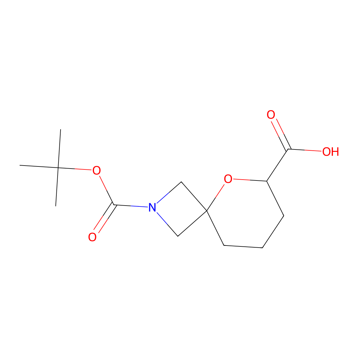 2-((Tert-butoxy)carbonyl)-5-oxa-2-azaspiro(3.5)nonane-6-carboxylic acid molecular structure, CAS 1251002-28-4