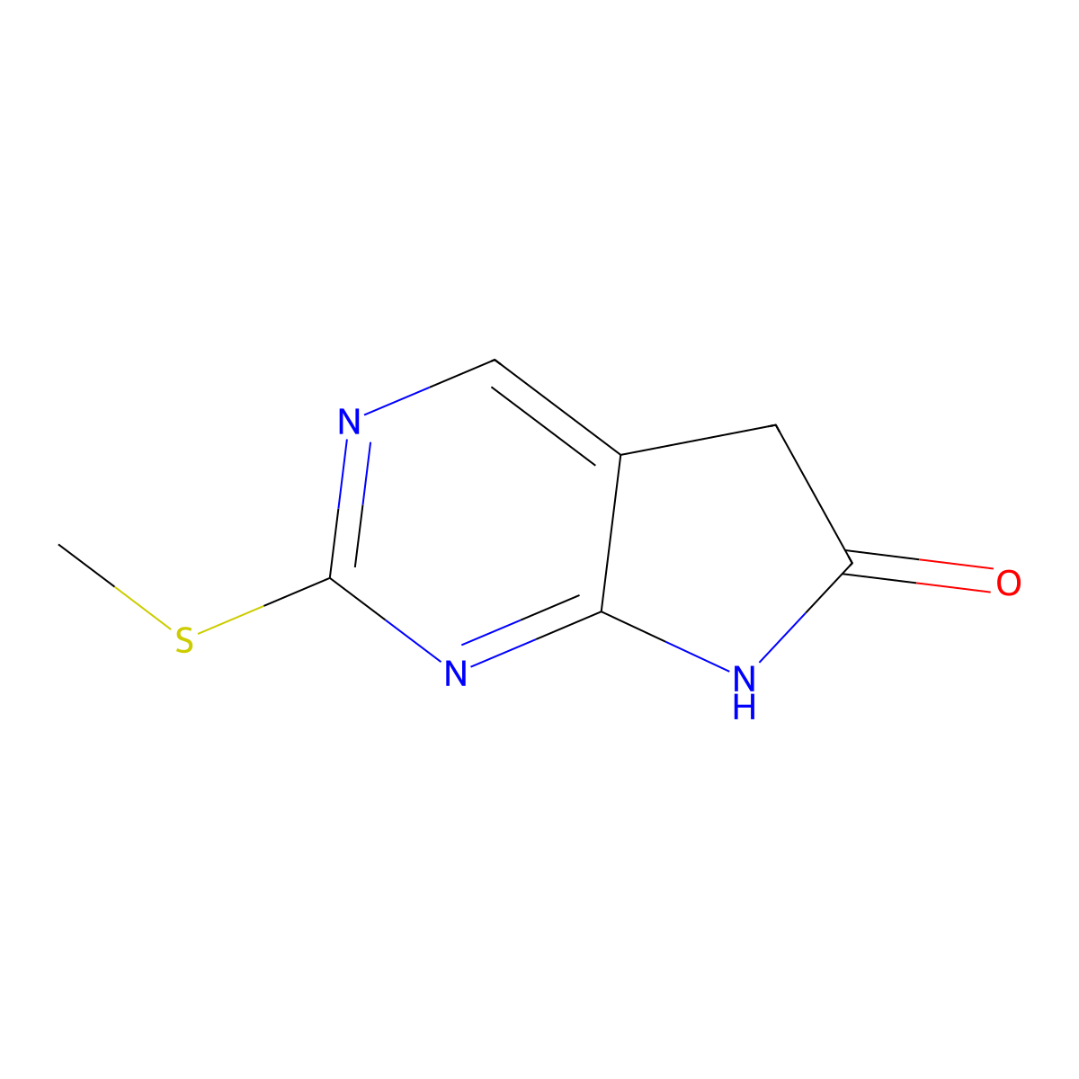 2-(methylsulfanyl)-5H,6H,7H-pyrrolo(2,3-d)pyrimidin-6-one molecular structure, CAS 1251003-59-4