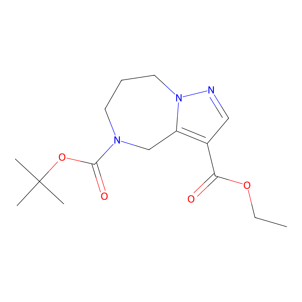 5-tert-butyl 3-ethyl 7,8-dihydro-4H-pyrazolo[1,5-a][1,4]diazepine-3,5(6H)-dicarboxylate molecular structure, CAS 1251004-02-0