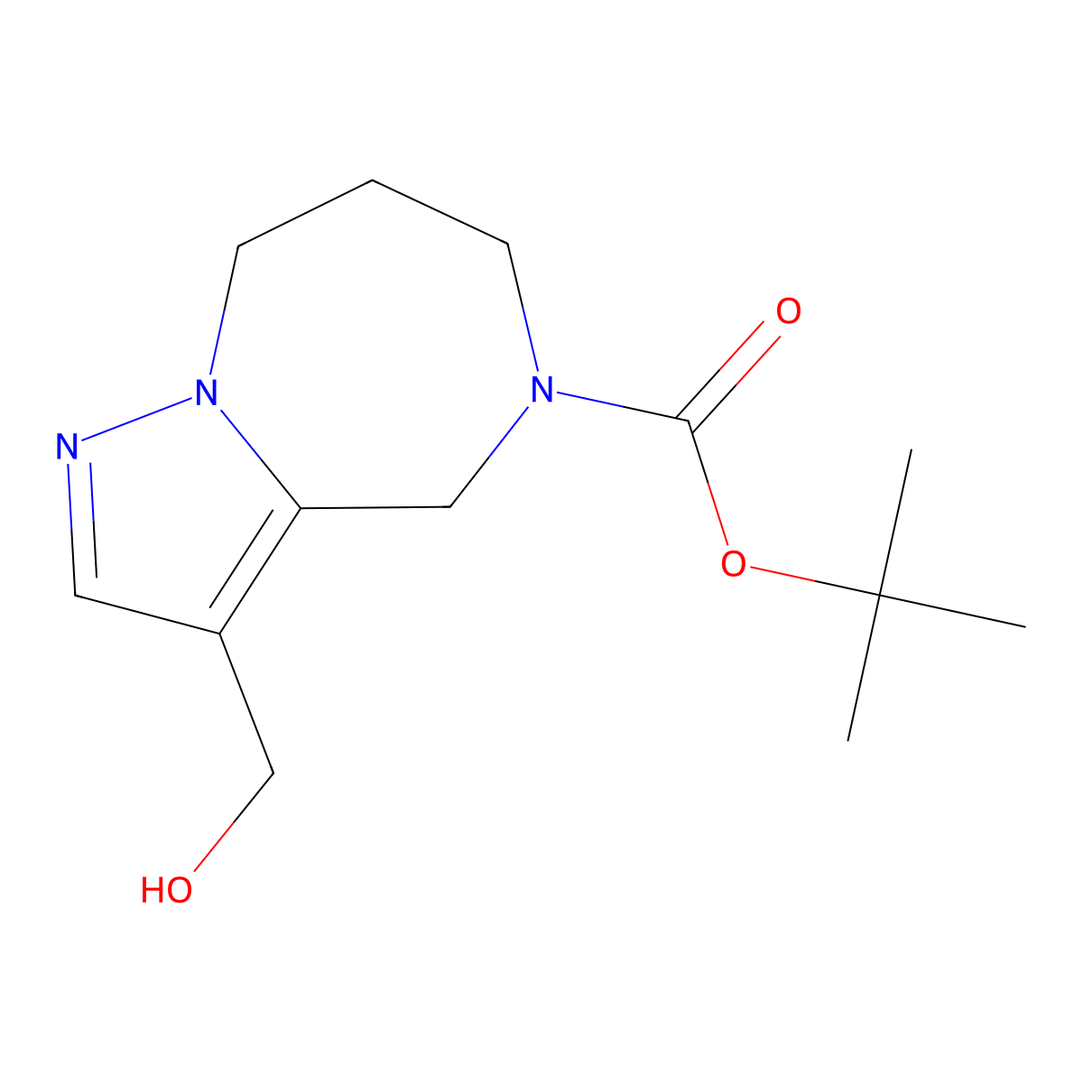 tert-butyl 3-(hydroxymethyl)-7,8-dihydro-4H-pyrazolo[1,5-a][1,4]diazepine-5(6H)-carboxylate molecular structure, CAS 1251004-12-2