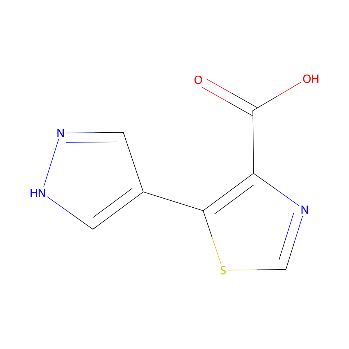 5-(1H-pyrazol-4-yl)-1,3-thiazole-4-carboxylic acid molecular structure, CAS 1251006-29-7