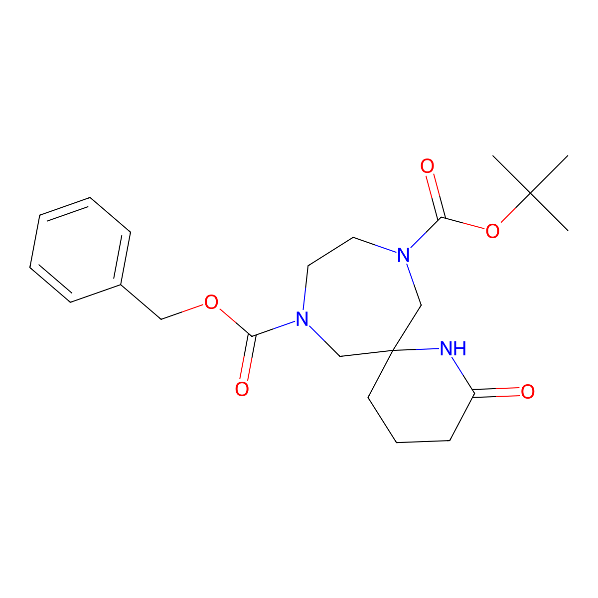 8-Benzyl 11-tert-butyl 2-oxo-1,8,11-triazaspiro[5.6]dodecane-8,11-dicarboxylate molecular structure, CAS 1251008-96-4