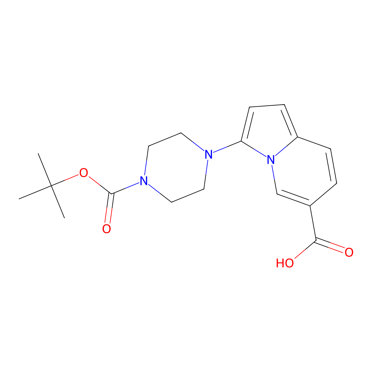 3-(4-(tert-Butoxycarbonyl)piperazin-1-yl)indolizine-6-carboxylic acid molecular structure, CAS 1251009-25-2