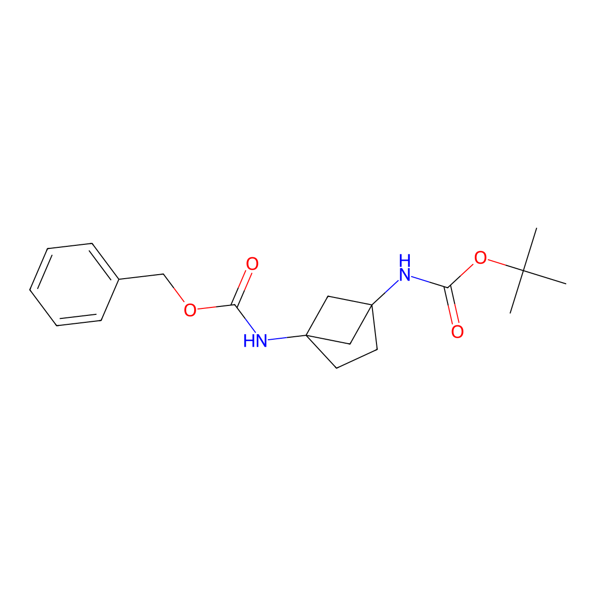Benzyl tert-butyl bicyclo[2.1.1]hexane-1,4-diyldicarbamate molecular structure, CAS 1251009-99-0