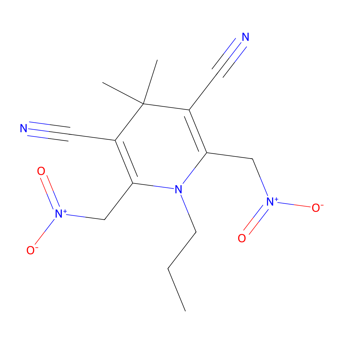 1,4-Dihydro-4,4-dimethyl-2,6-bis(nitromethyl)-1-propyl-3,5-pyridinedicarbonitrile molecular structure, CAS 125101-00-0