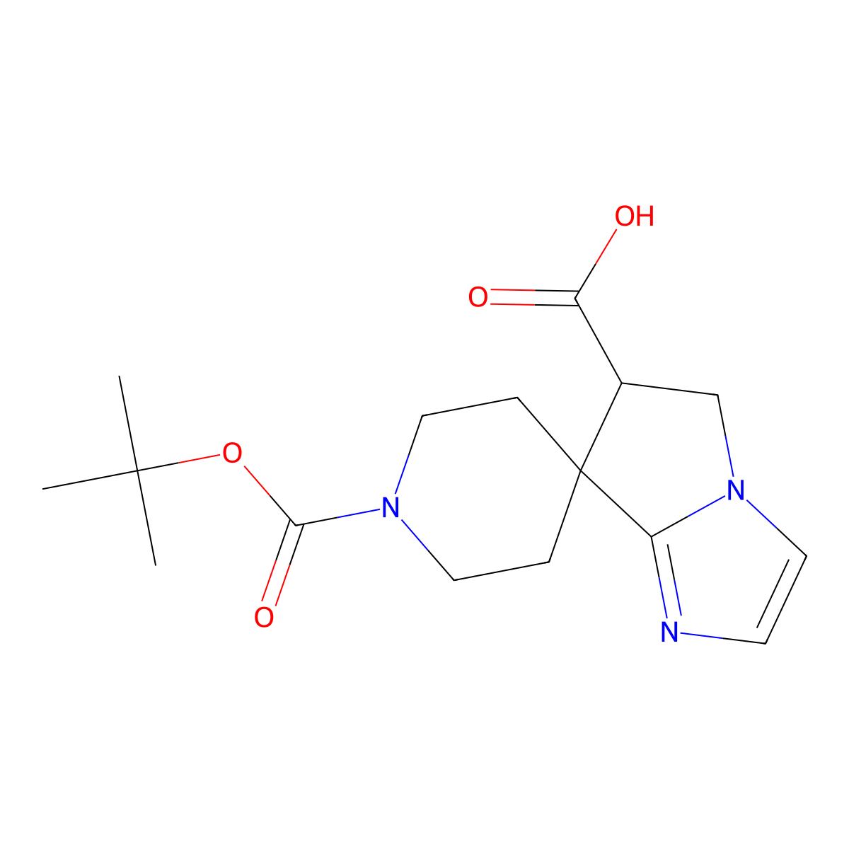 1-(Tert-butoxycarbonyl)-5',6'-dihydrospiro[piperidine-4,7'-pyrrolo[1,2-a]imidazole]-6'-carboxylic acid molecular structure, CAS 1251010-57-7