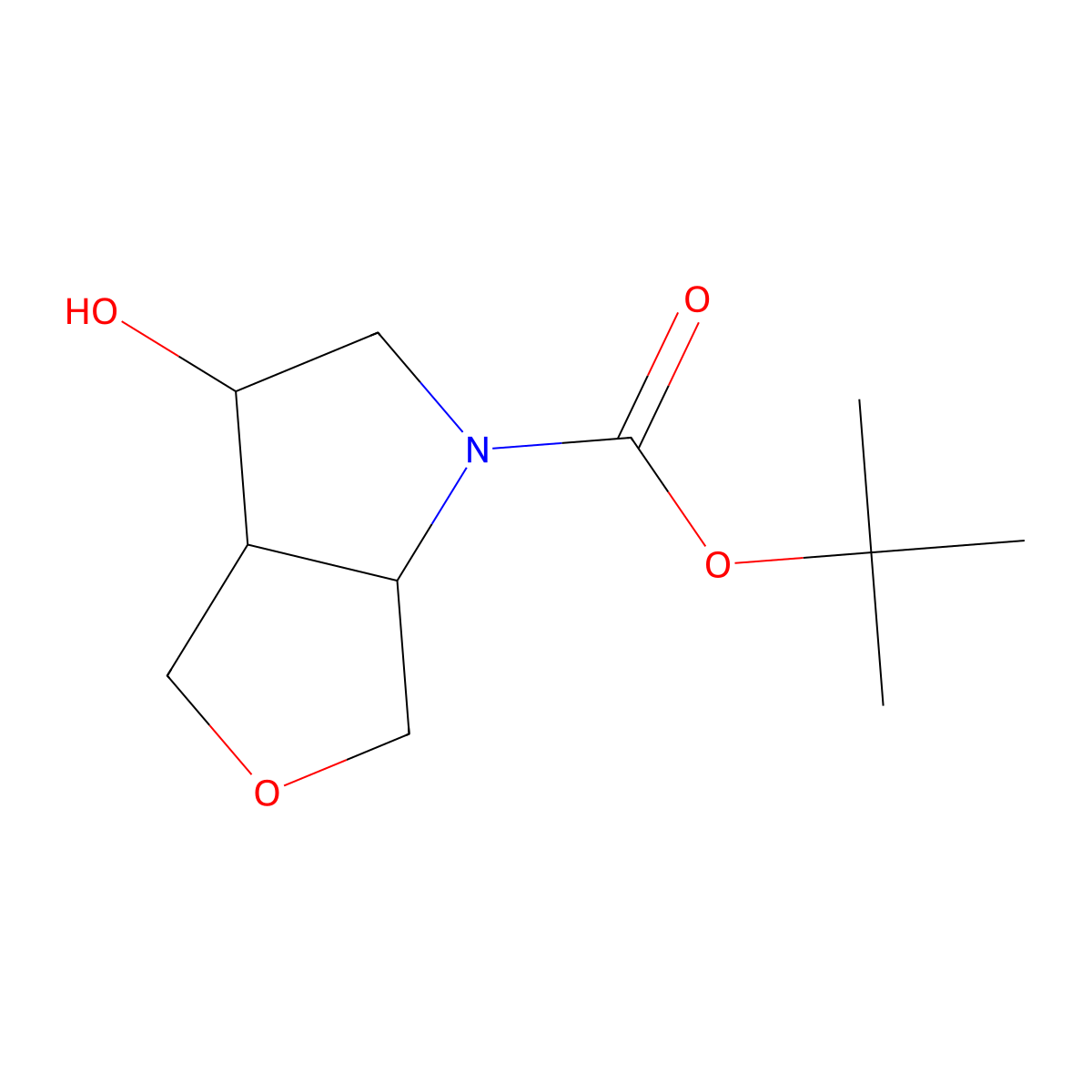 rac-tert-butyl (3R,3aR,6aS)-3-hydroxy-hexahydro-1H-furo[3,4-b]pyrrole-1-carboxylate molecular structure, CAS 1251014-36-4